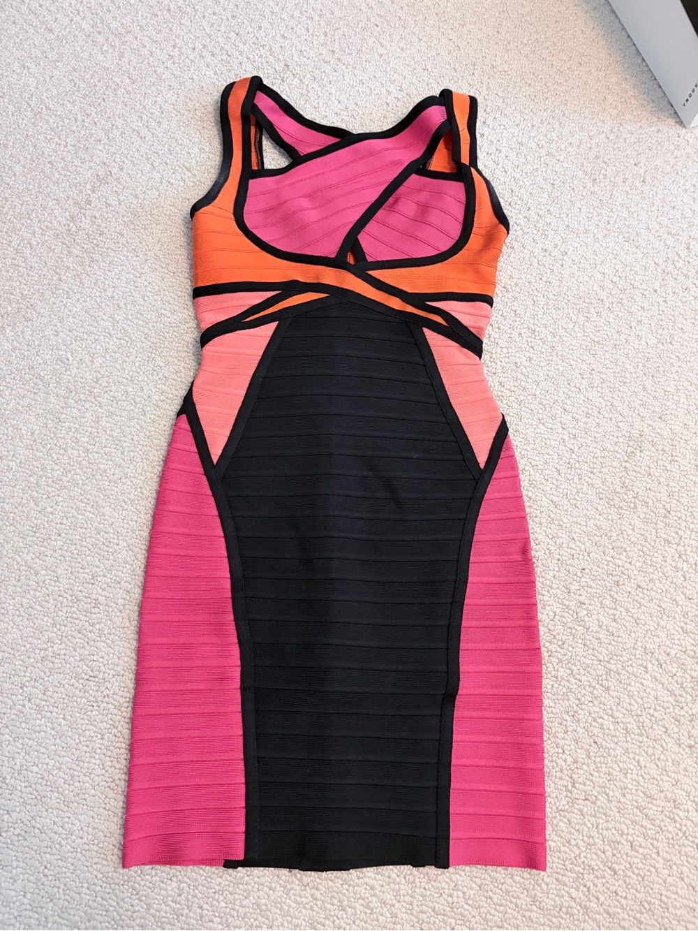 Rare Hervé Léger Ginger Crisscross Colorblock Bandage Dress XS